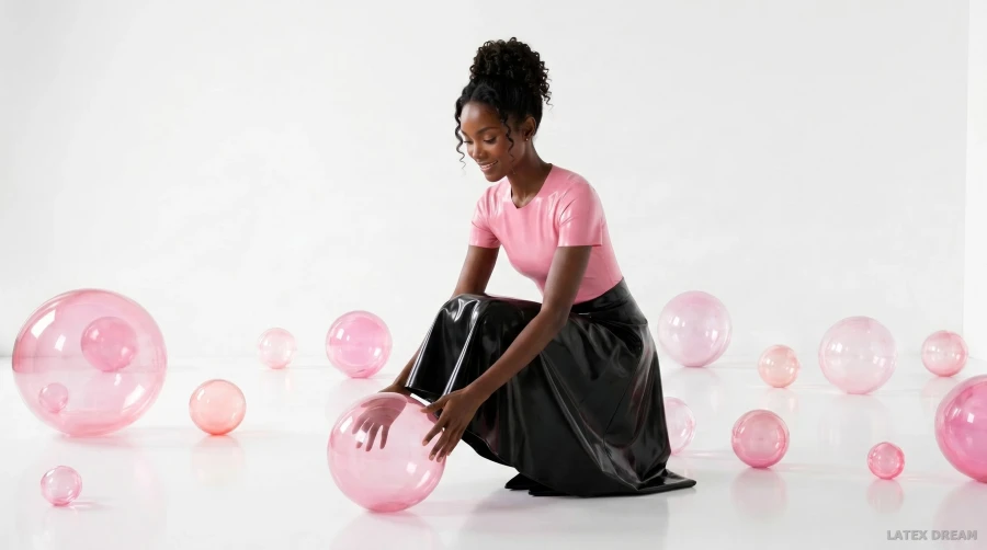 Sia in pink black latex sphere studio, AI-generated fashion visual 6