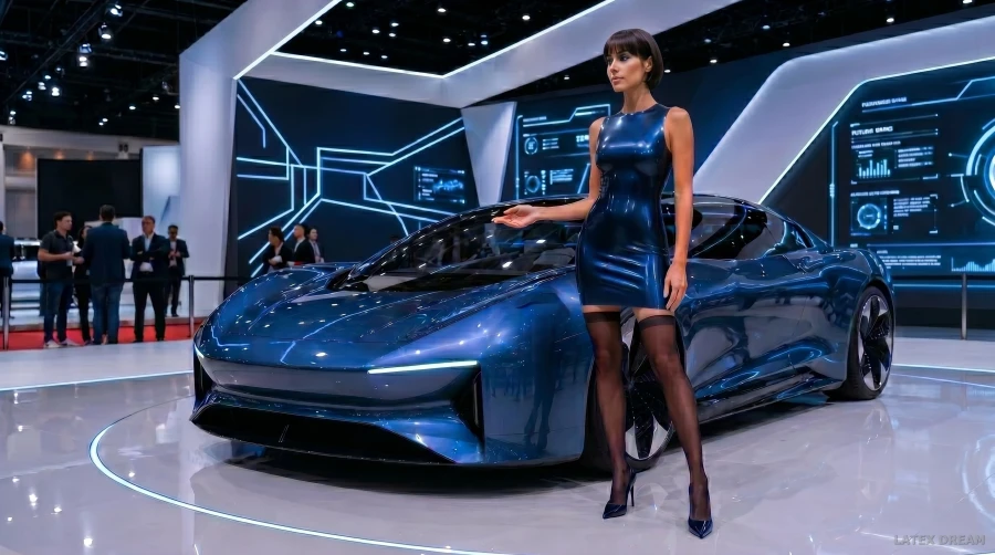 Elara in electric blue mobility latex, AI-generated fashion visual 8