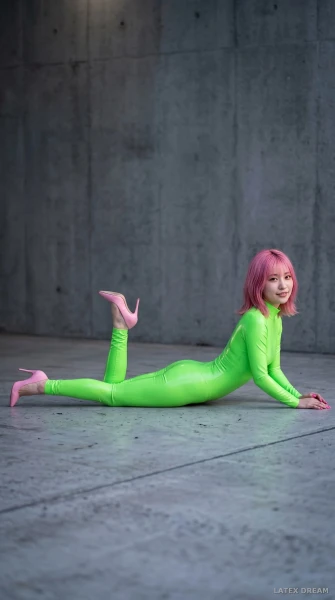 Aiko in green latex, AI-generated fashion visual 7