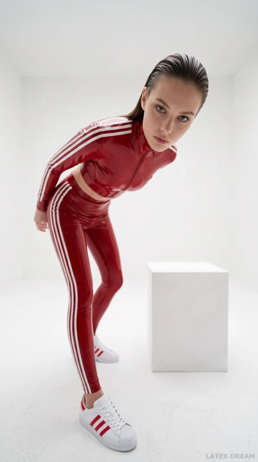 Lunea in cherry red latex sports luxe editorial, AI-generated fashion visual 5