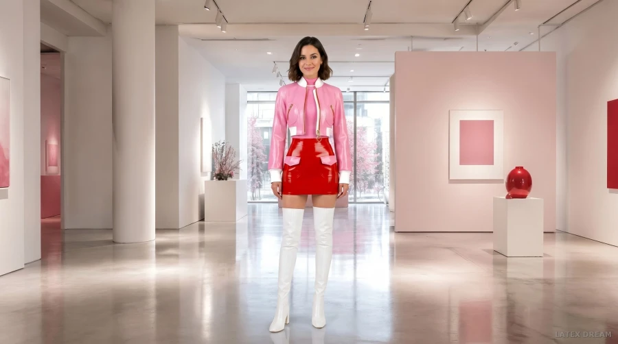 Clara in gloss gallery latex, AI-generated fashion visual 2