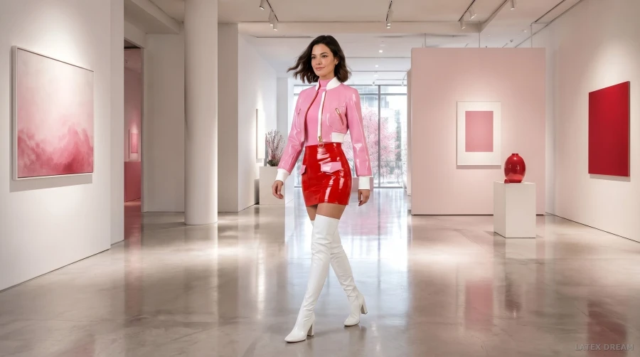 Clara in gloss gallery latex, AI-generated fashion visual 3