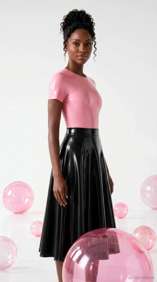 Sia in pink black latex sphere studio, AI-generated fashion visual 2