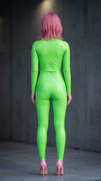Aiko in green latex, AI-generated fashion visual 11