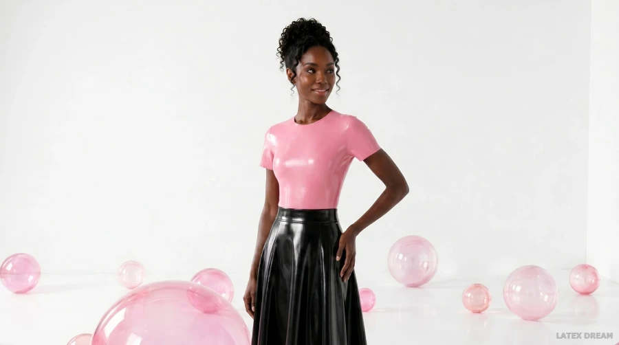 Sia in pink black latex sphere studio, AI-generated fashion visual 5