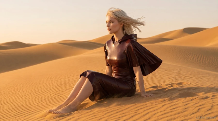 Seraphina in oxblood dune latex, AI-generated fashion visual 4
