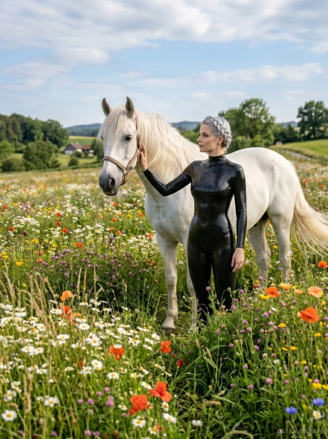 Selene · Black Latex Meadow Horse Portrait