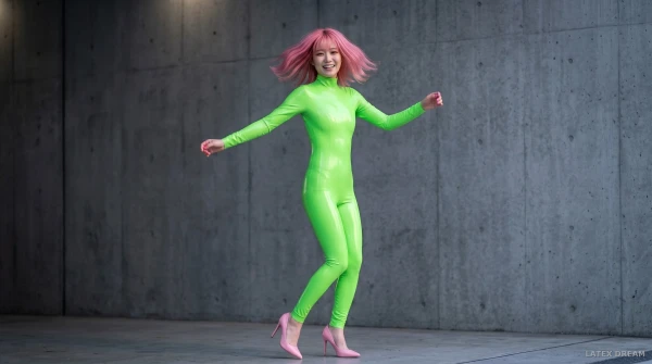 Aiko in green latex, AI-generated fashion visual 14