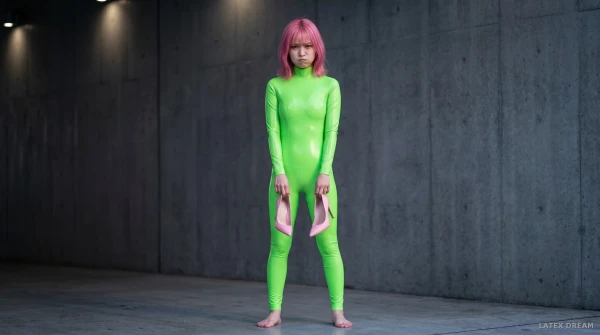 Aiko in green latex, AI-generated fashion visual 12
